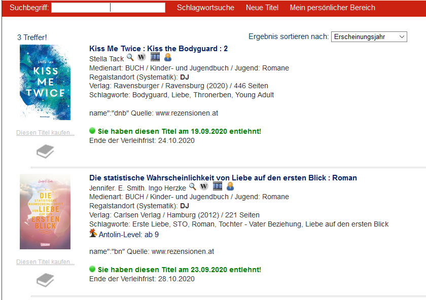 Screenshots um Entlehnungen zu sehen