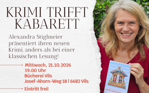 Die Autorin und ihr neues Buch mit dem Veranstaltungshinweis.